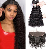 Bundles with Frontal Deep Wave Brazilian Virgin Human Hair Weave Bundles 3+1 | SULMY.